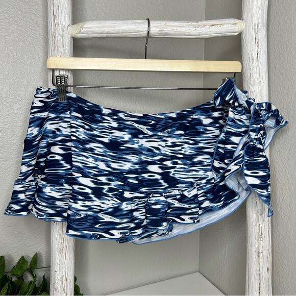 Smart & Sexy Swim Skirt Ruffle Tie Blue Abstract Swimsuit Bottoms XL‎ - Picture 1 of 7